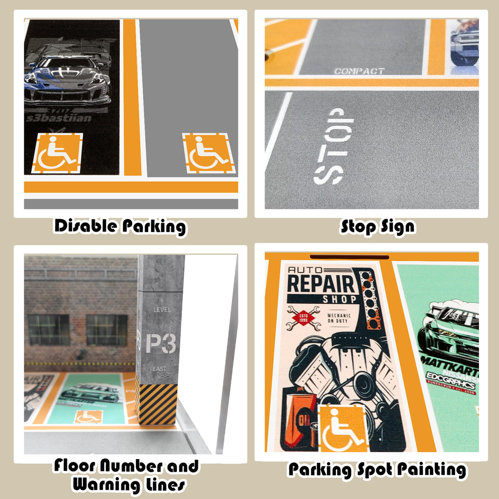 Waivvy Hot Wheels Storage Parking Garage - Toy Car Garage with Lights, Freestanding Display Case, Parking Garage Diorama for 1/64 Scale Diecast Cars with 4 Levels 24 Spots Maximum 40 Cars