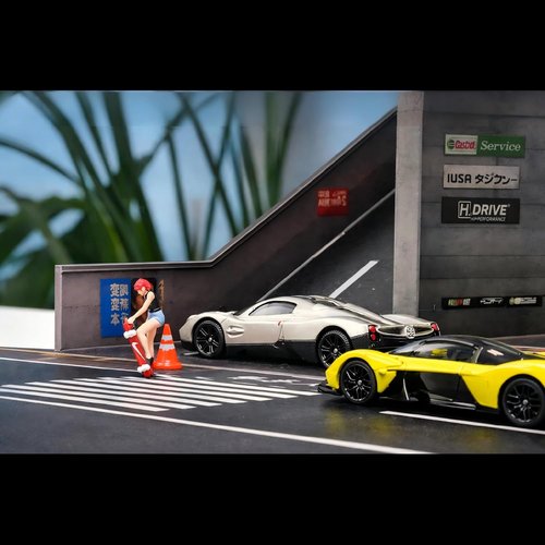 Display Case for Hot Wheels: Toy Car Garage Diorama with LED Lights, Freestanding 3-Level City Parking Lot Scene with Ramps for 1/64 Diecast Cars, Storage Display Stand Holds Up to 50+ Cars