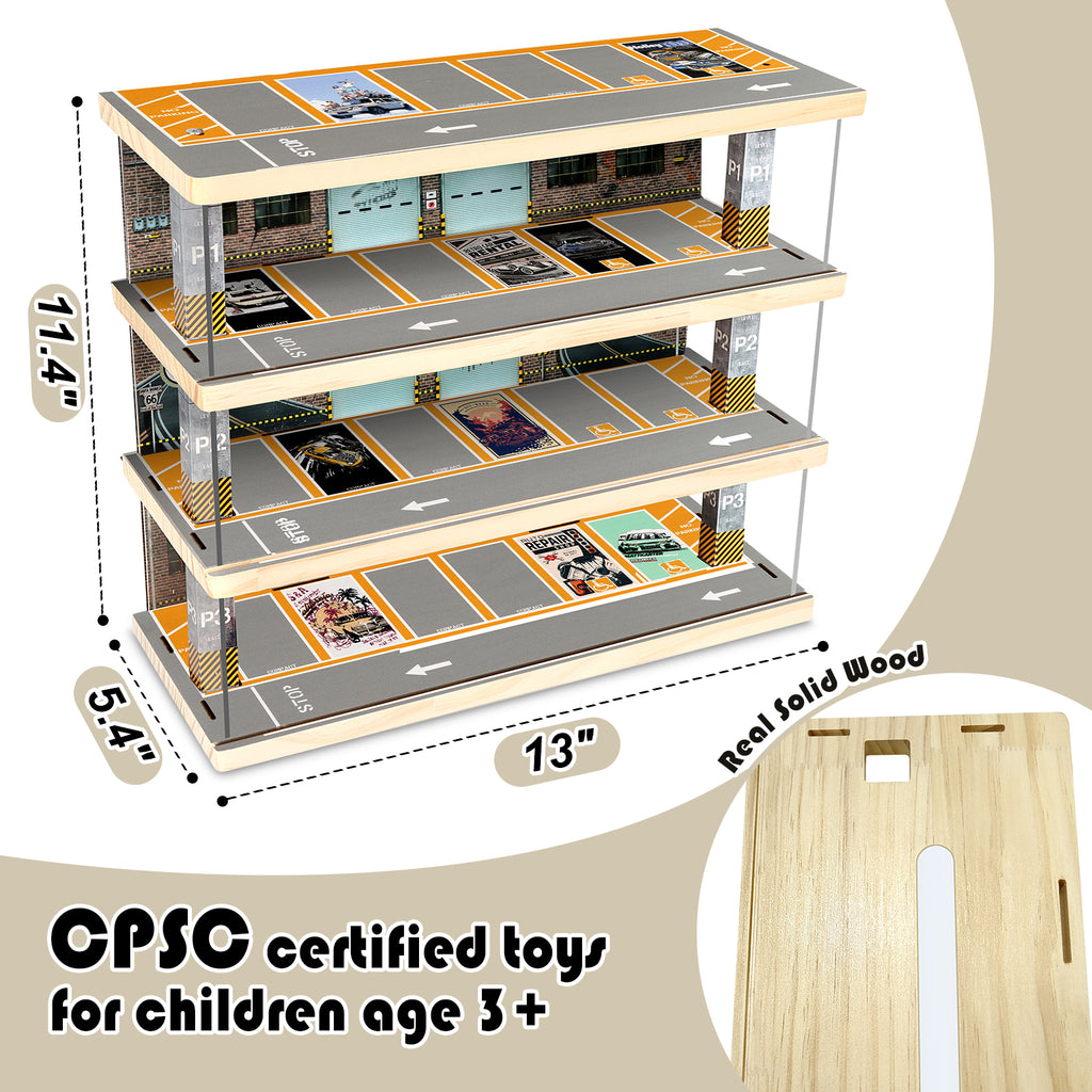 Waivvy Hot Wheels Storage Parking Garage - Toy Car Garage with Lights, Freestanding Display Case, Parking Garage Diorama for 1/64 Scale Diecast Cars with 4 Levels 24 Spots Maximum 40 Cars
