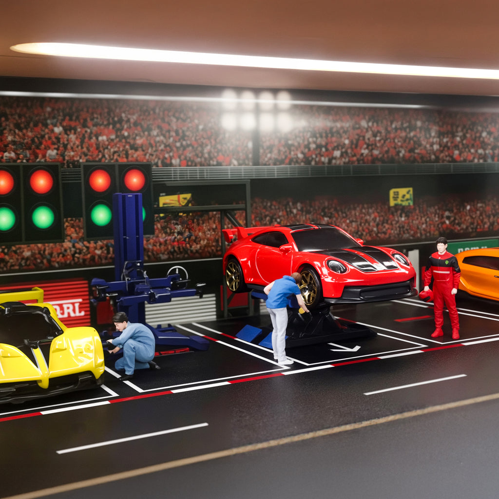 Display Case for Hot Wheels: Toy Car Garage with LED Lights, Freestanding Parking Garage Diorama for 1/64 Diecast Cars, 4-Level Storage Rack with 40 Spots – Cars Not Included